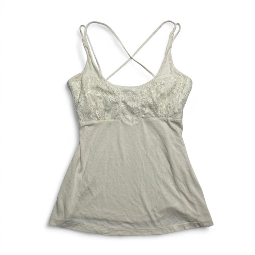 White lace Baby Doll Moda International 2000s cami top with floral embroidery